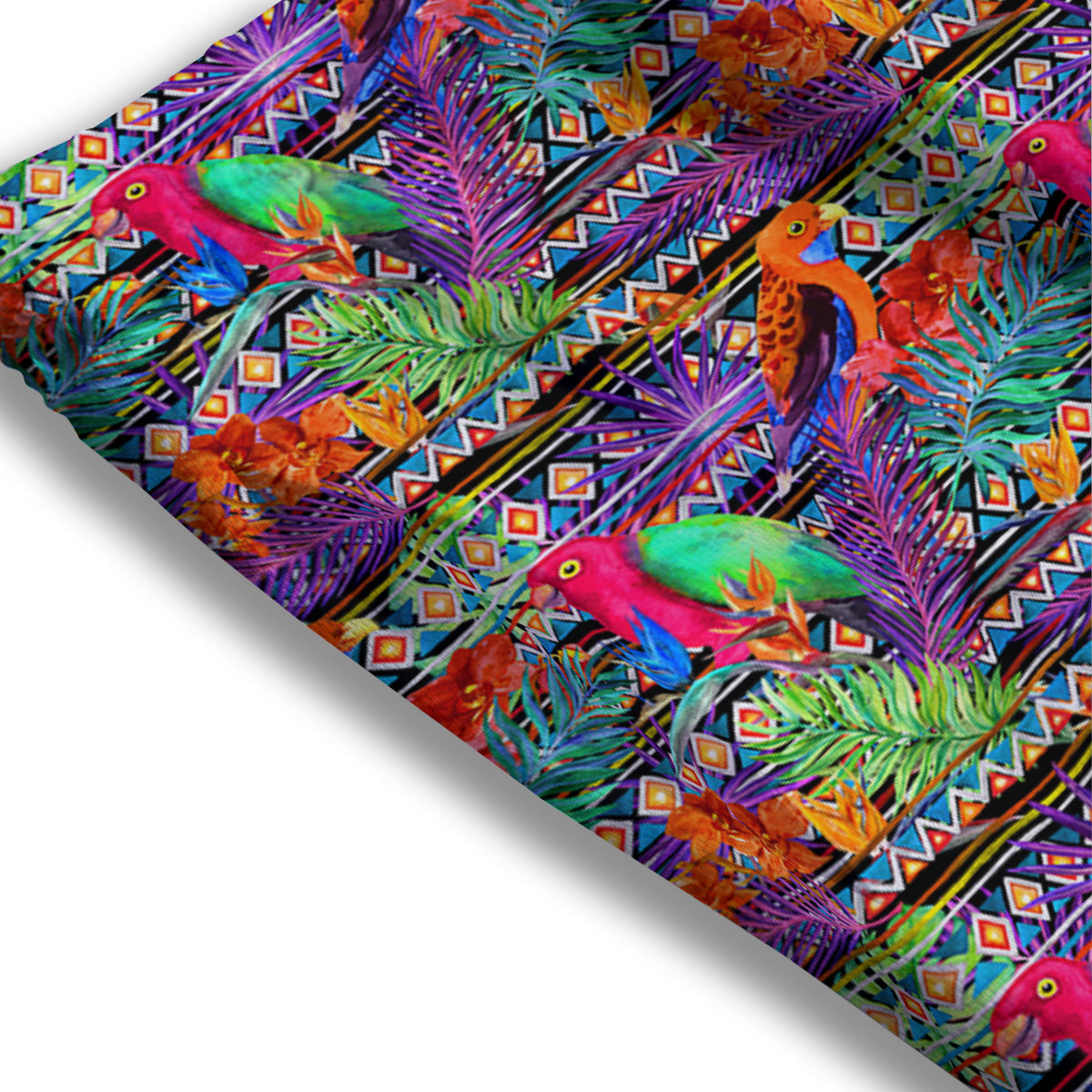 Tropical Leaves Exotic Bird Aztec Print Pattern Mesh Shorts-grizzshop
