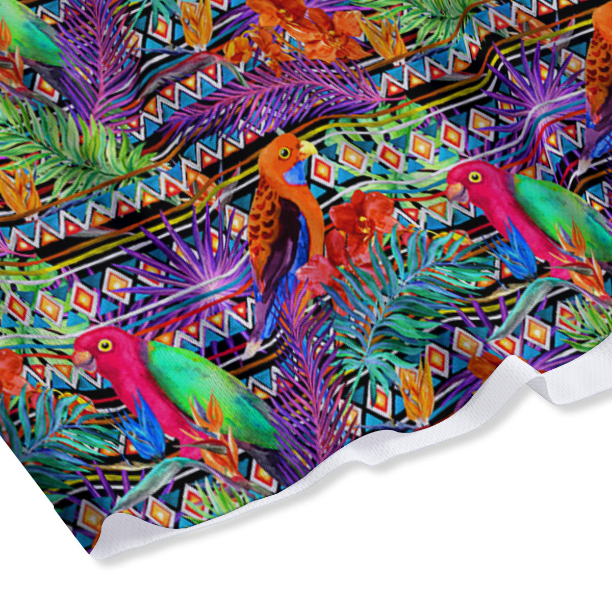 Tropical Leaves Exotic Bird Aztec Print Pattern Mesh Shorts-grizzshop