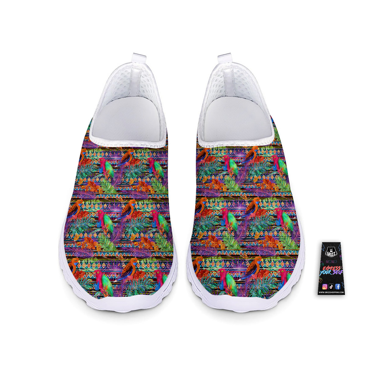 Tropical Leaves Exotic Bird Aztec Print Pattern Nurse Shoes-grizzshop