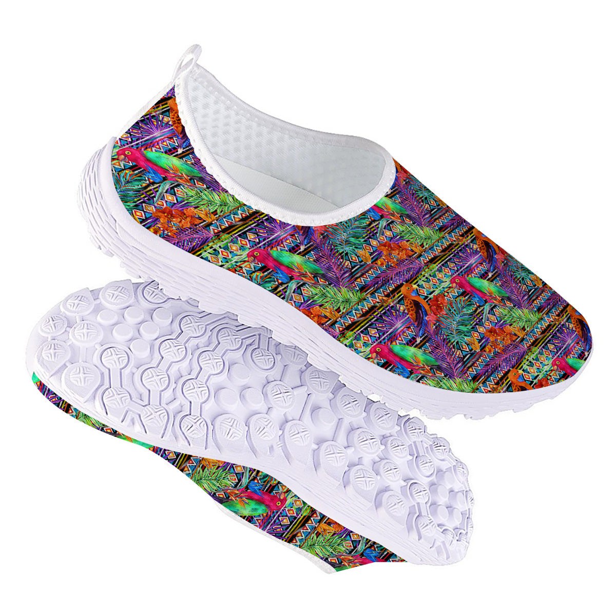 Tropical Leaves Exotic Bird Aztec Print Pattern Nurse Shoes-grizzshop