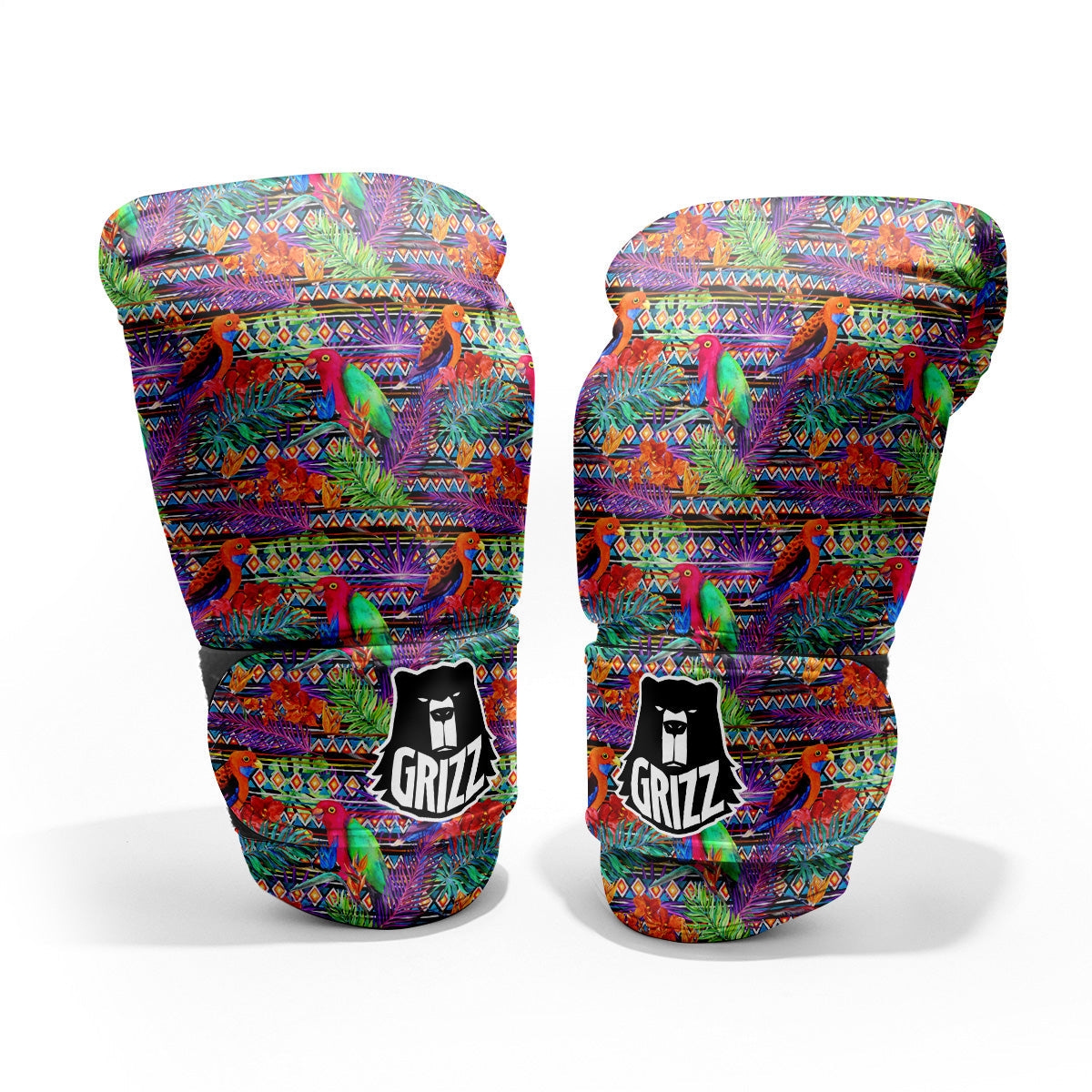 Tropical Leaves Exotic Bird Aztec Print Pattern Pro Boxing Glove