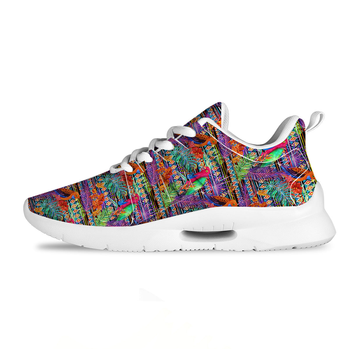 Tropical Leaves Exotic Bird Aztec Print Pattern Tennis Shoes-grizzshop