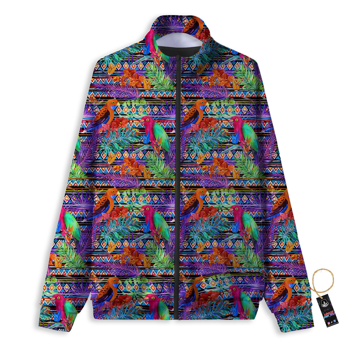 Tropical Leaves Exotic Bird Aztec Print Pattern Track Jacket-grizzshop