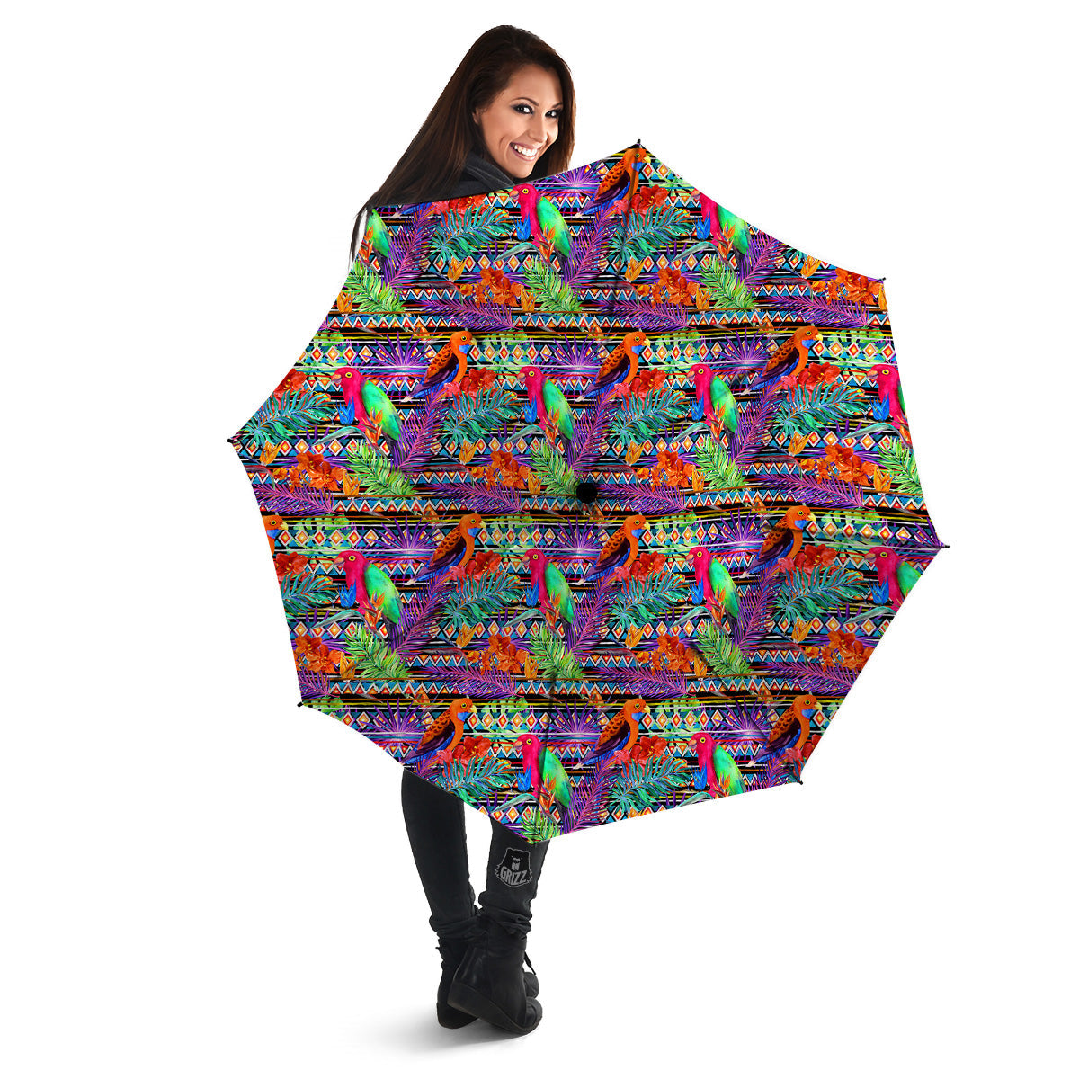 Tropical Leaves Exotic Bird Aztec Print Pattern Umbrella-grizzshop