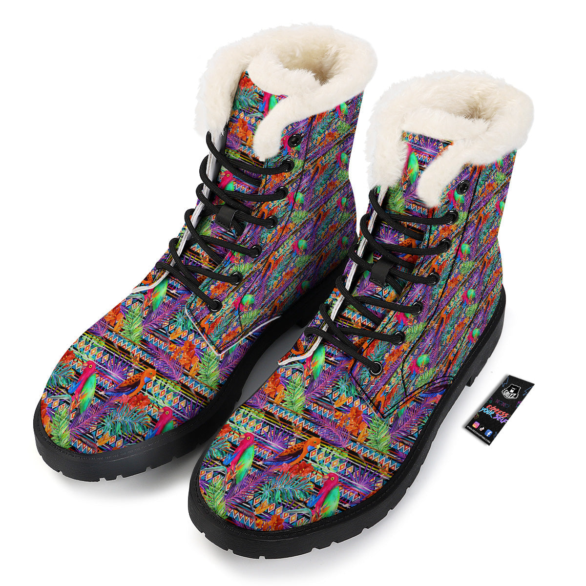 Tropical Leaves Exotic Bird Aztec Print Pattern Winter Boots-grizzshop