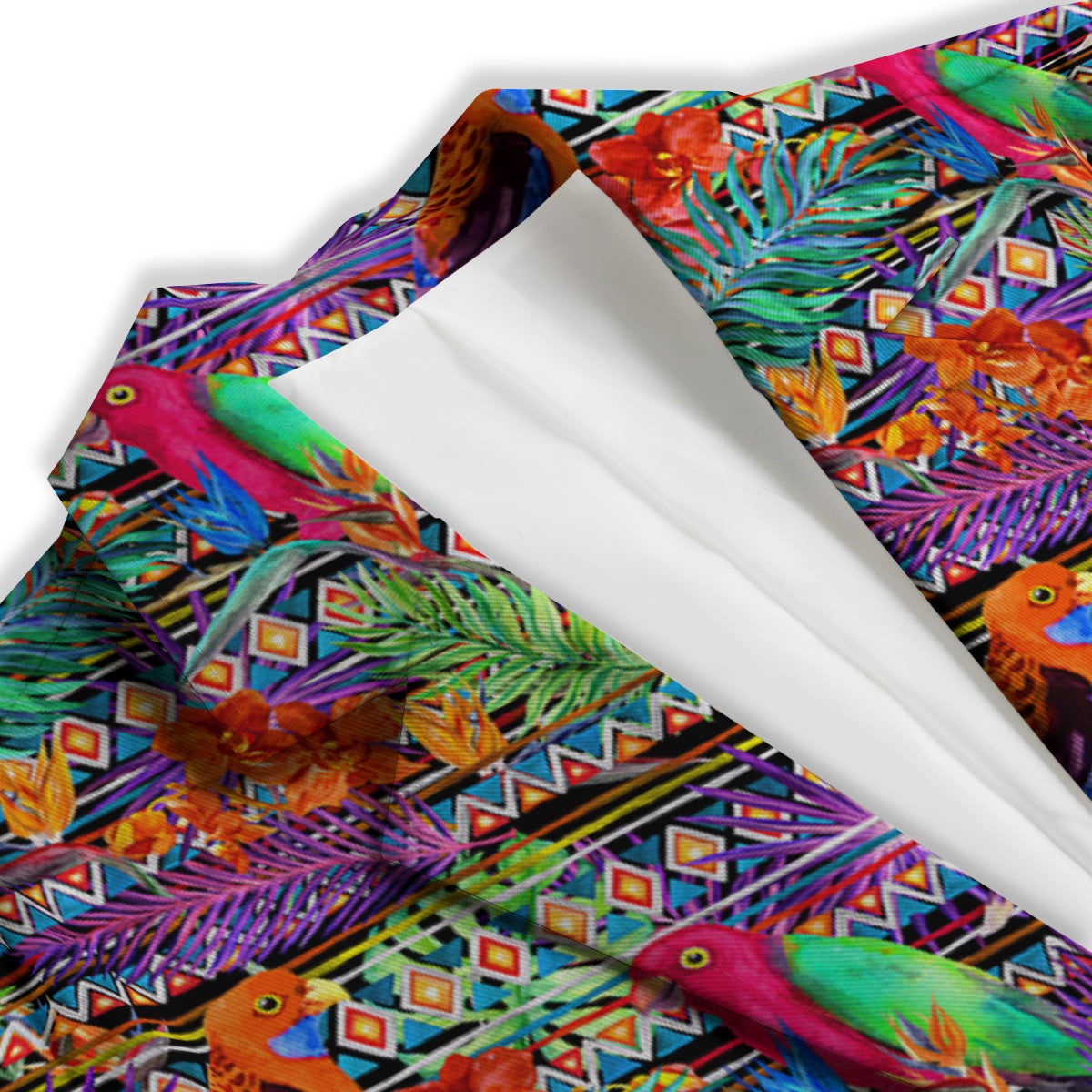 Tropical Leaves Exotic Bird Aztec Print Pattern Women's Blazer-grizzshop