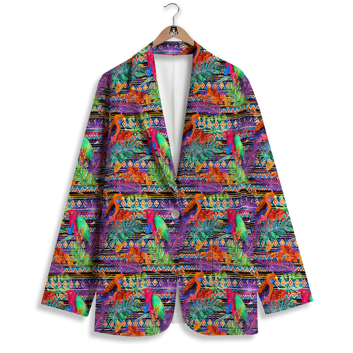 Tropical Leaves Exotic Bird Aztec Print Pattern Women's Blazer-grizzshop