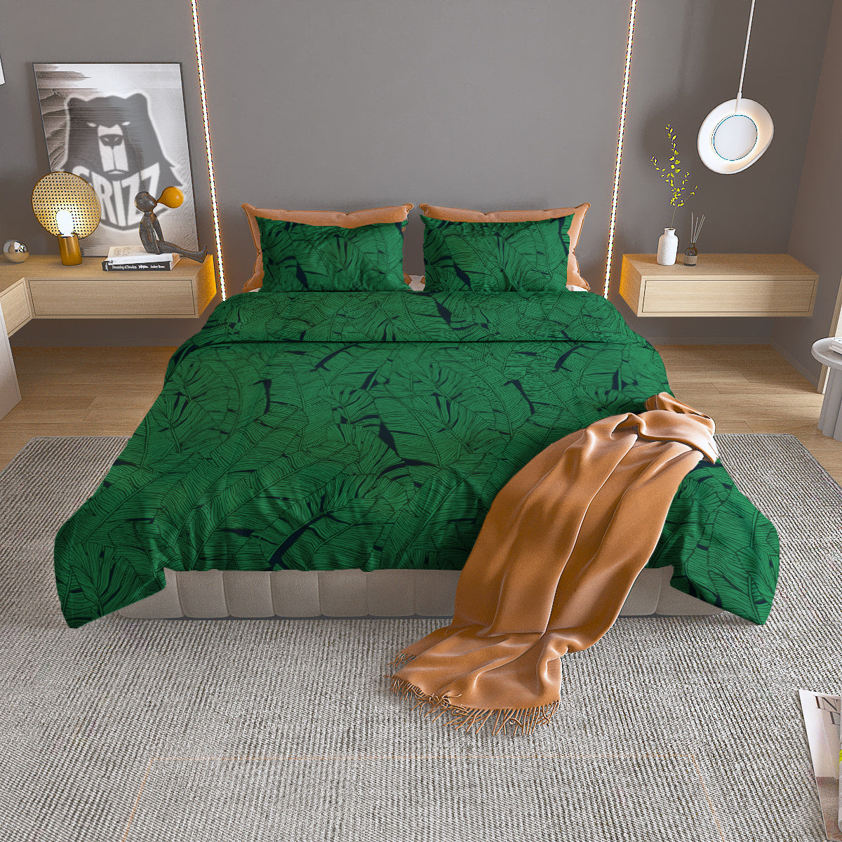 Tropical Leaves Green Print Pattern Duvet Cover Bedding Set-grizzshop
