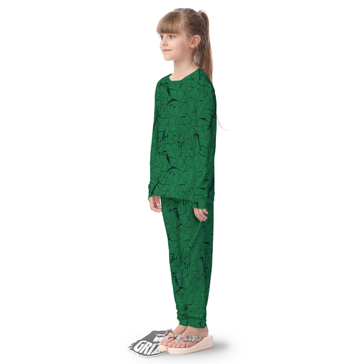 Tropical Leaves Green Print Pattern Kid's Pajamas-grizzshop