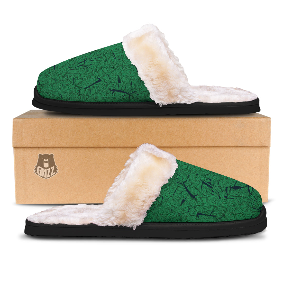 Tropical Leaves Green Print Pattern Slippers-grizzshop
