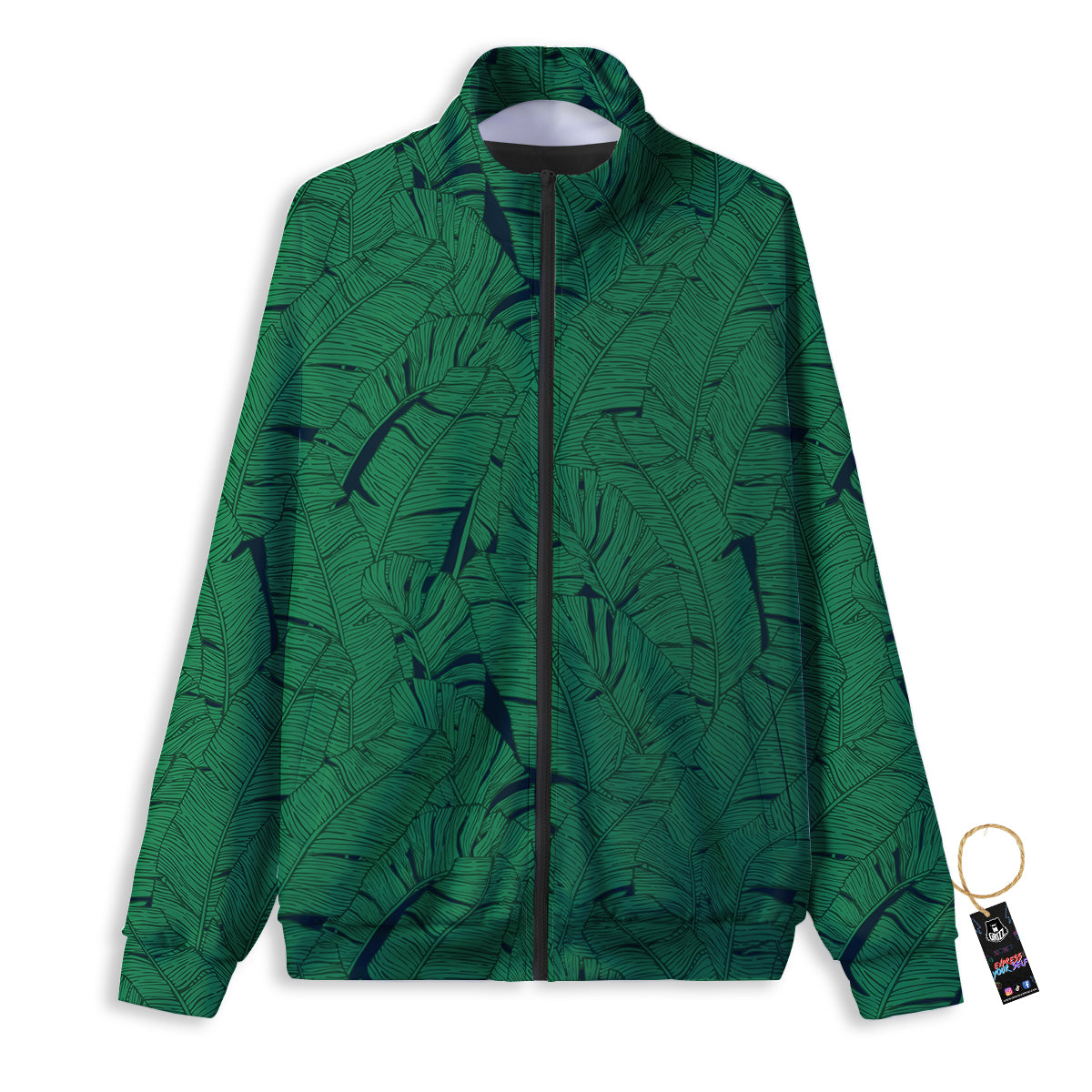 Tropical Leaves Green Print Pattern Track Jacket-grizzshop