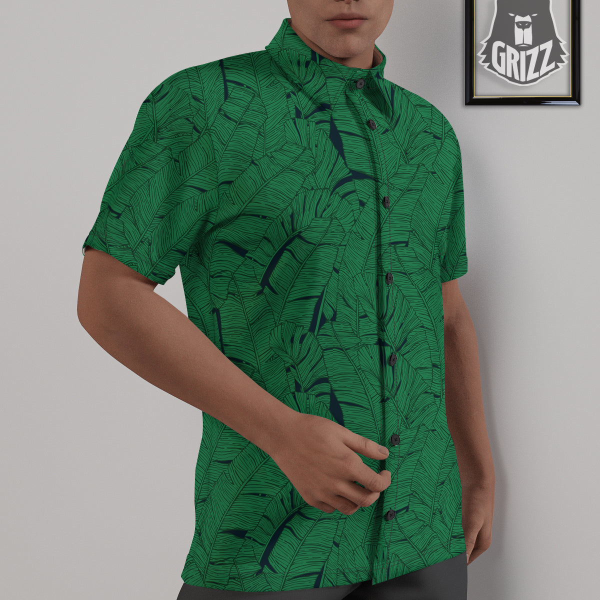 Tropical Leaves Green Print Pattern Untucked Shirts-grizzshop