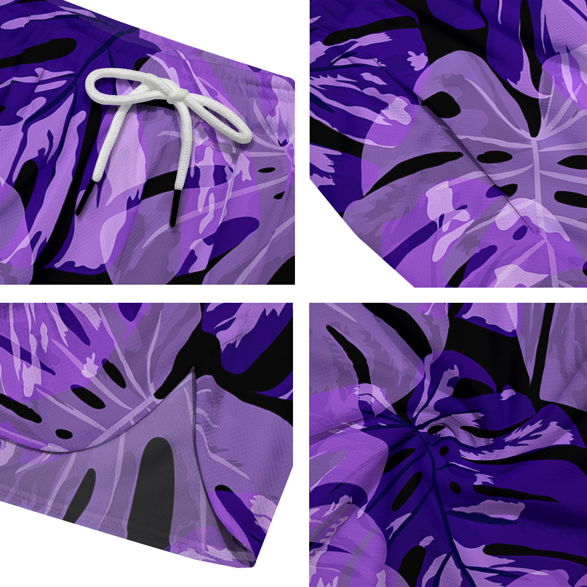 Tropical Leaves Purple Print Men's Running Shorts-grizzshop