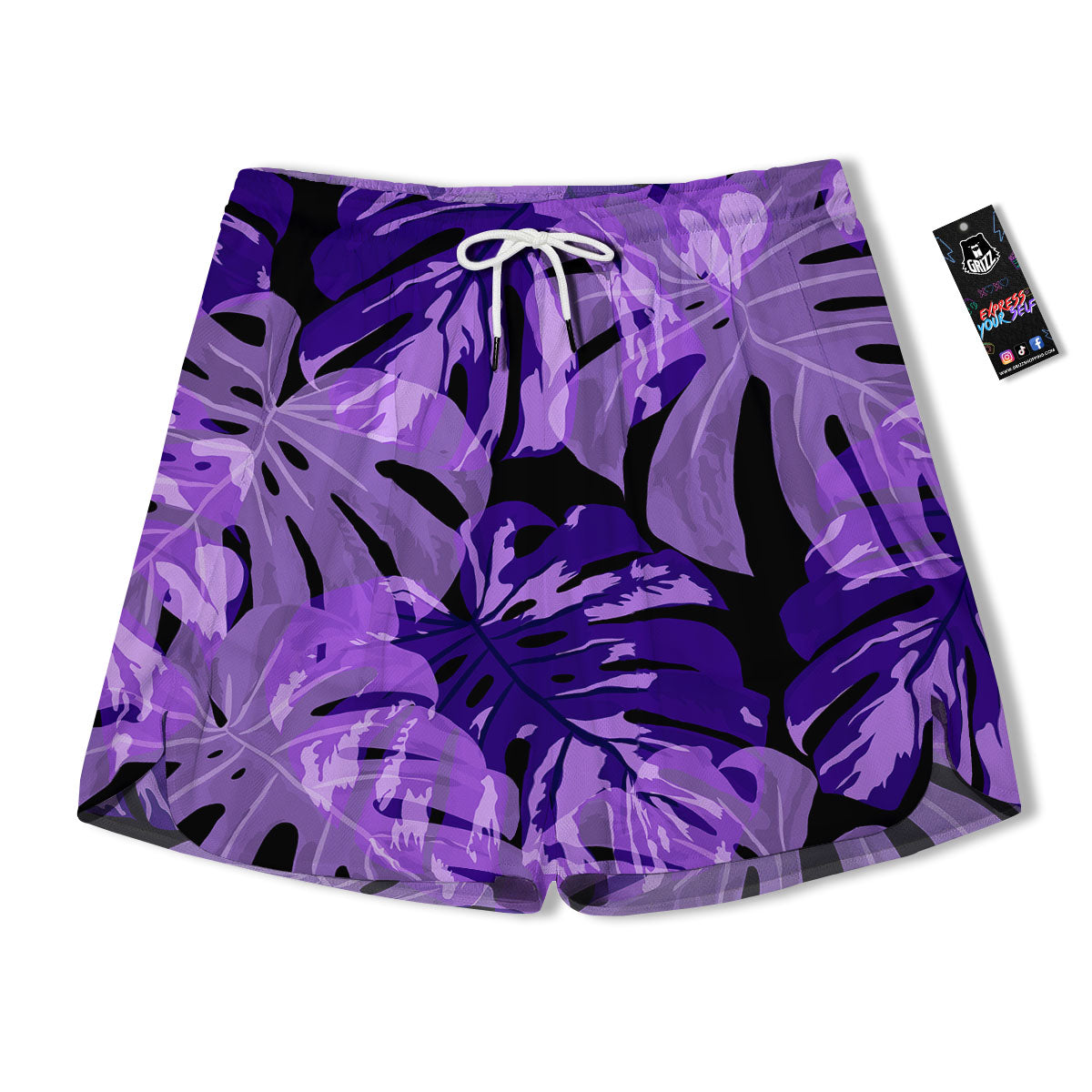 Tropical Leaves Purple Print Men's Running Shorts-grizzshop