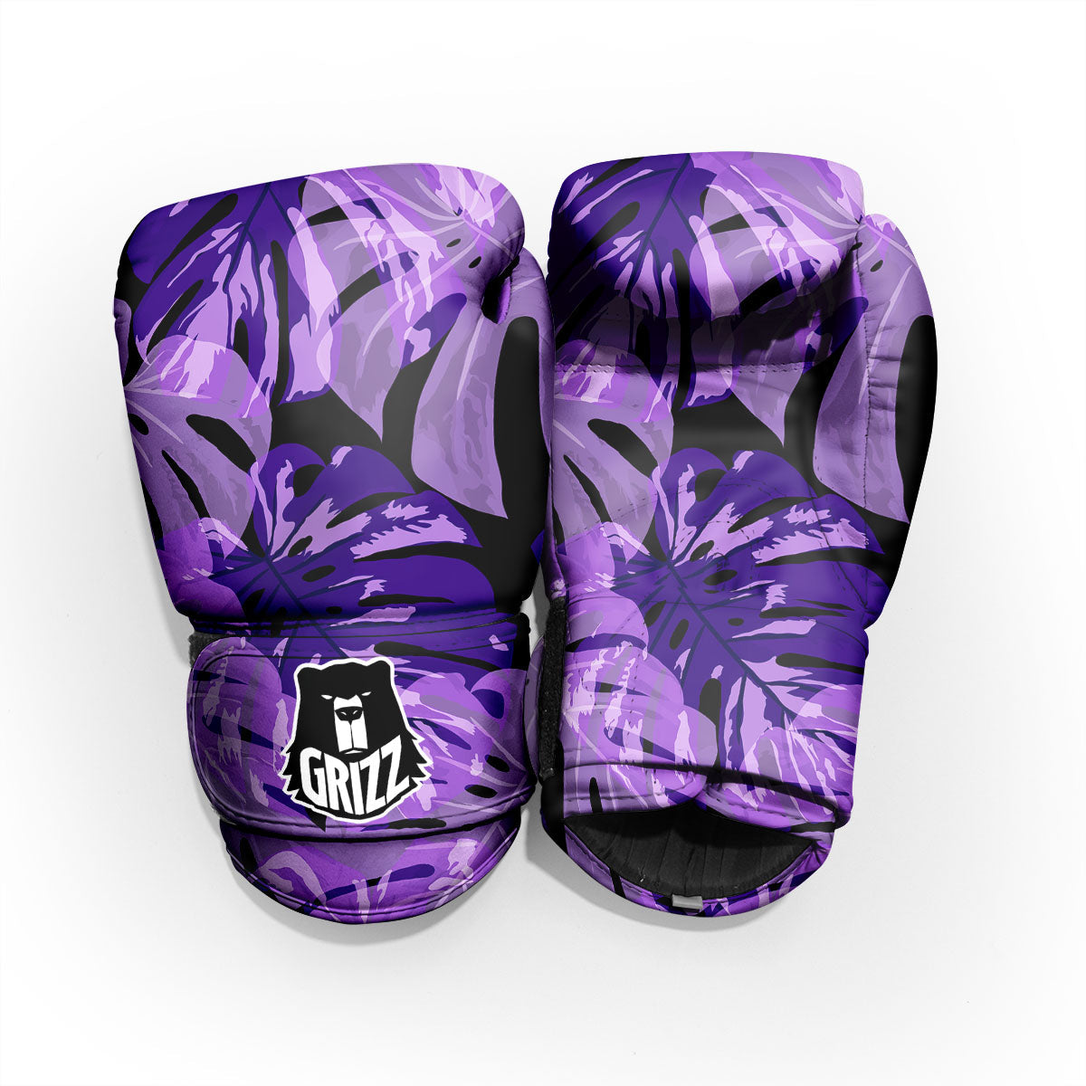 Tropical Leaves Purple Print Sparring Gloves-grizzshop