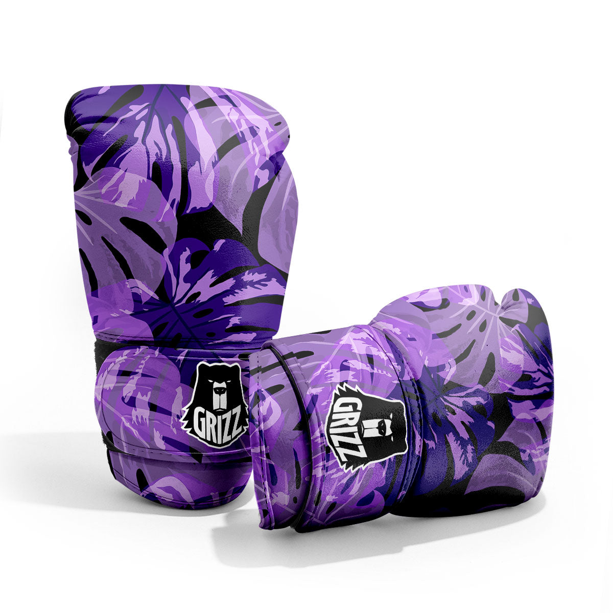 Tropical Leaves Purple Print Sparring Gloves-grizzshop