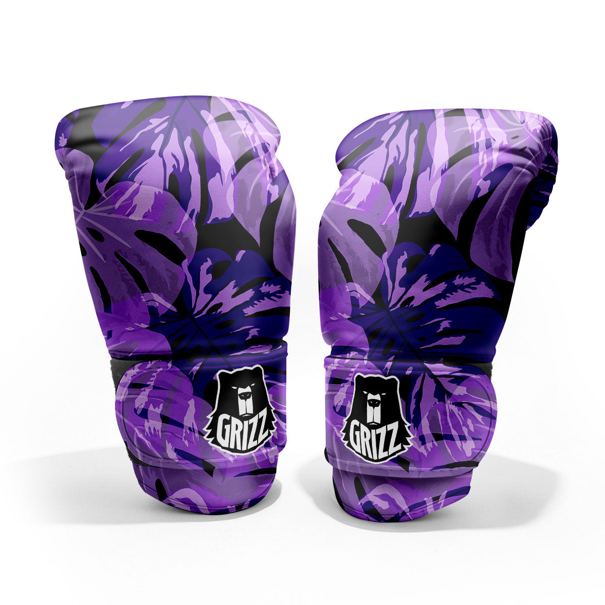 Tropical Leaves Purple Print Sparring Gloves-grizzshop