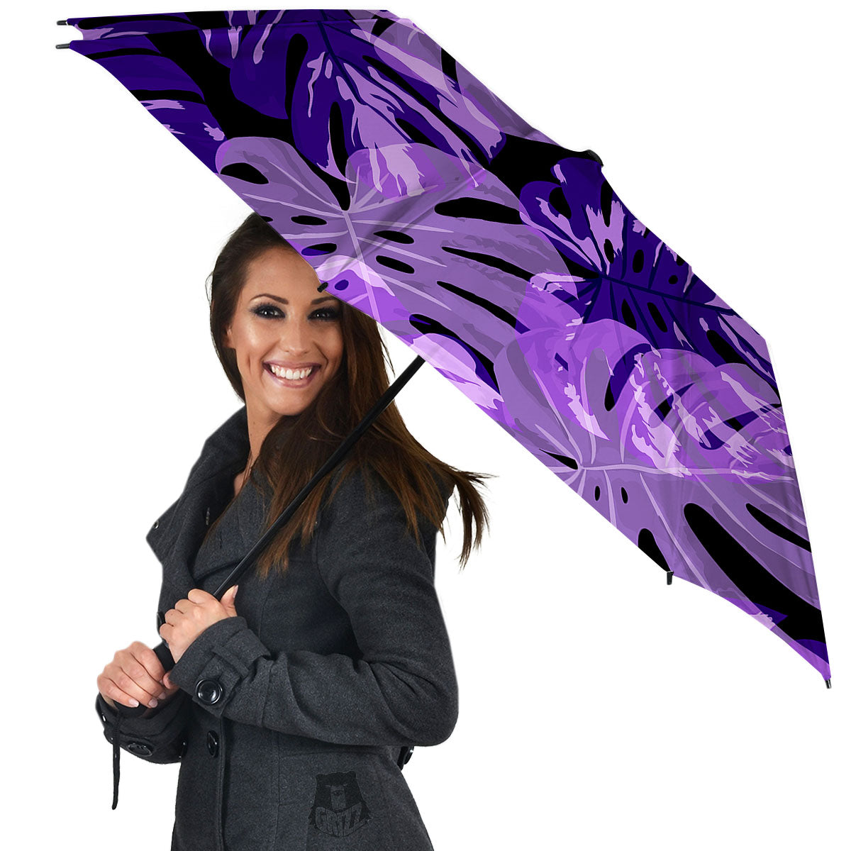 Tropical Leaves Purple Print Umbrella-grizzshop