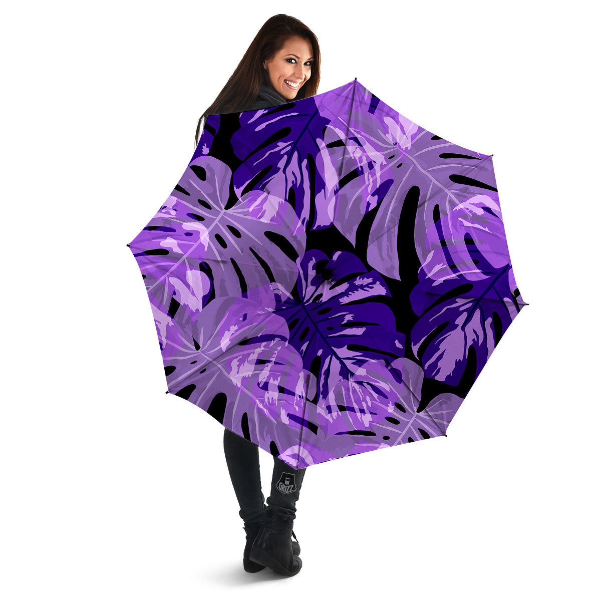 Tropical Leaves Purple Print Umbrella-grizzshop