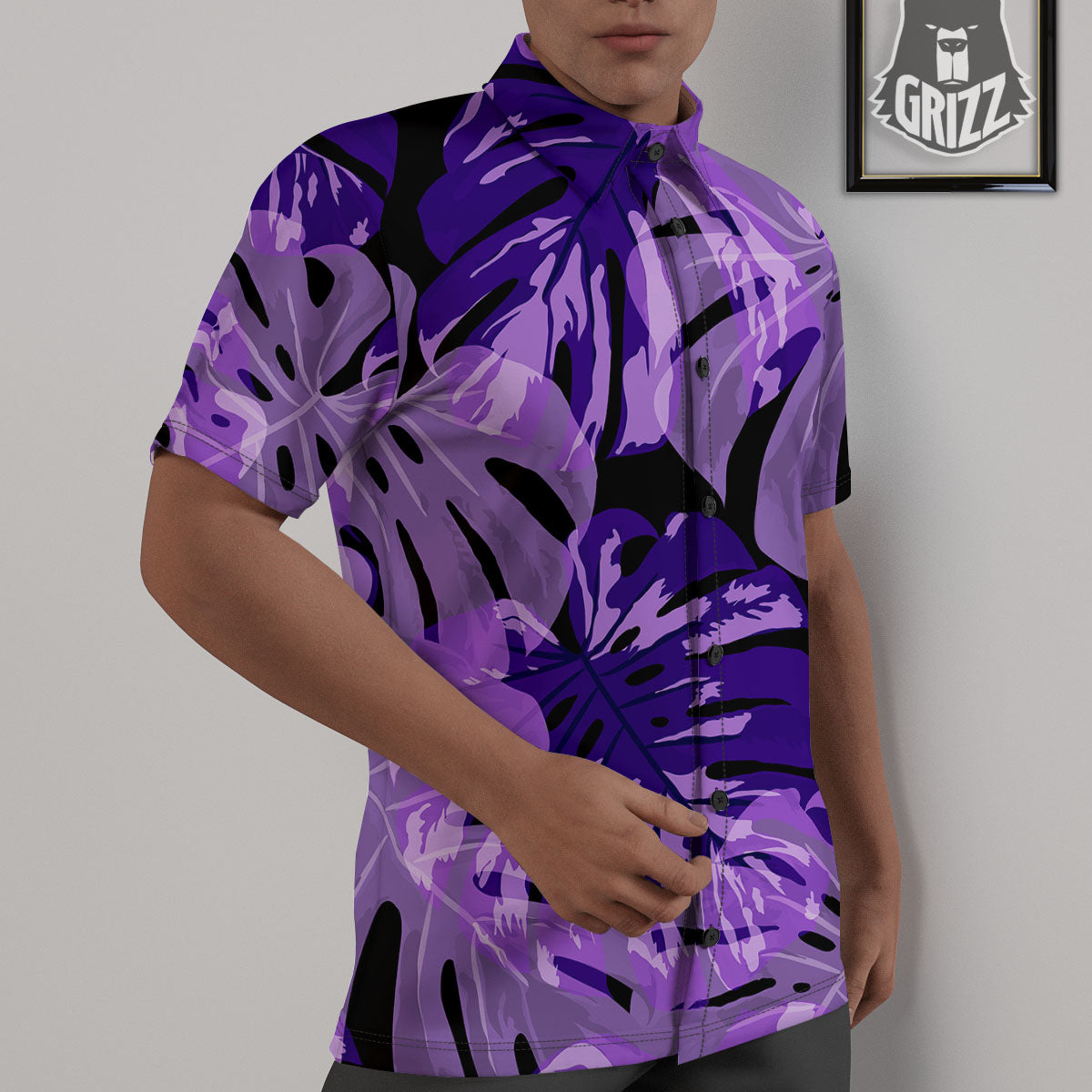 Tropical Leaves Purple Print Untucked Shirts-grizzshop