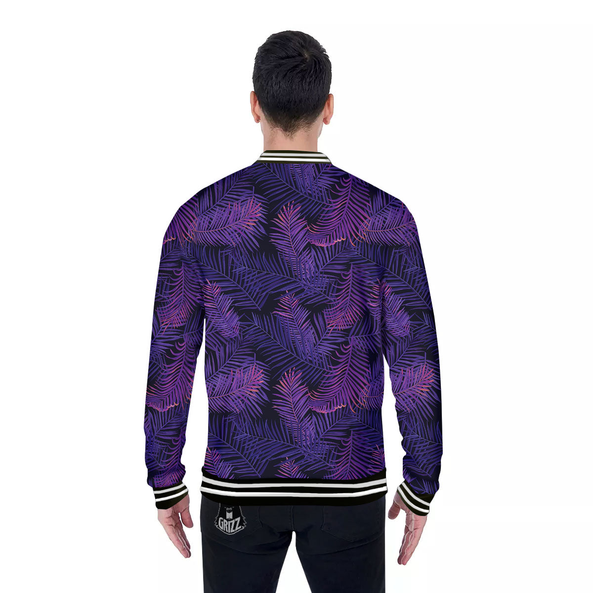 Tropical Leaves Violet Print Pattern Baseball Jacket-grizzshop