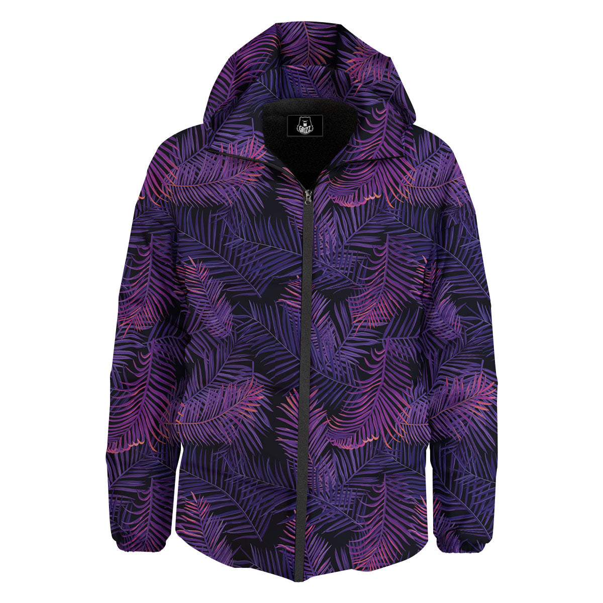 Tropical Leaves Violet Print Pattern Down Jacket-grizzshop