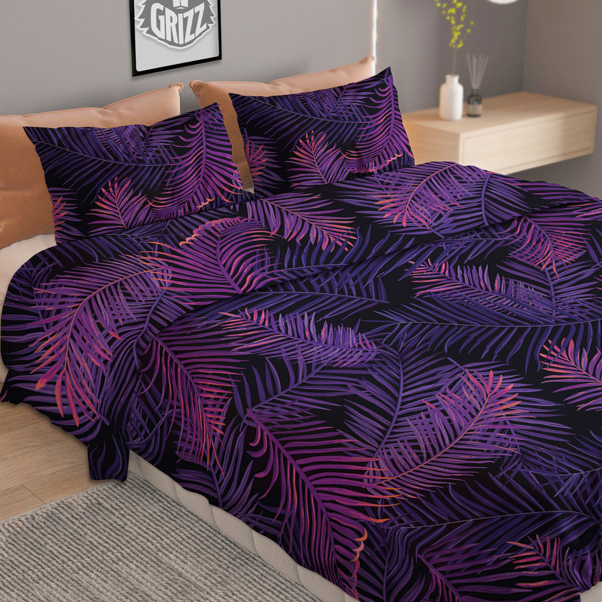 Tropical Leaves Violet Print Pattern Duvet Cover Bedding Set-grizzshop