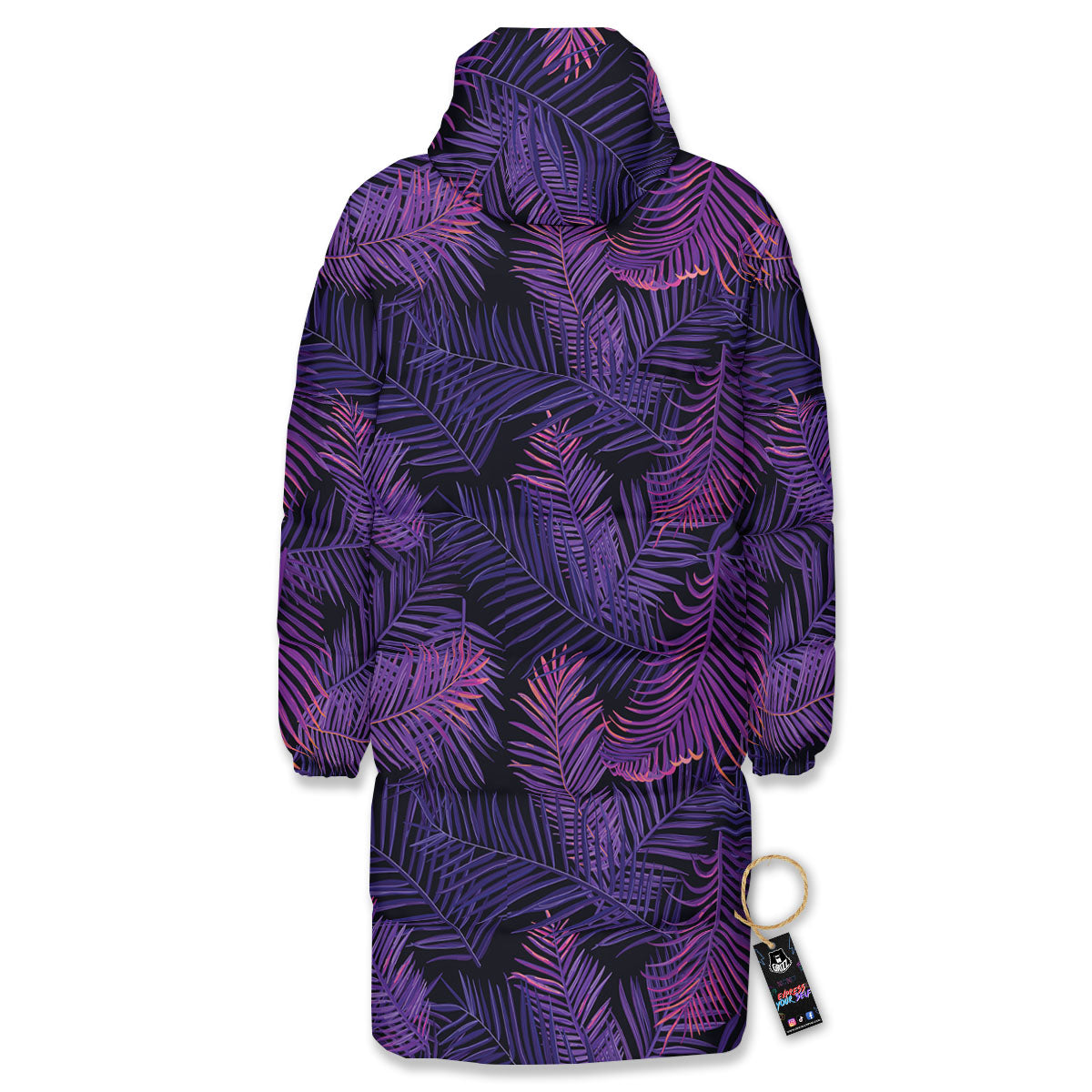 Tropical Leaves Violet Print Pattern Long Down Jacket-grizzshop