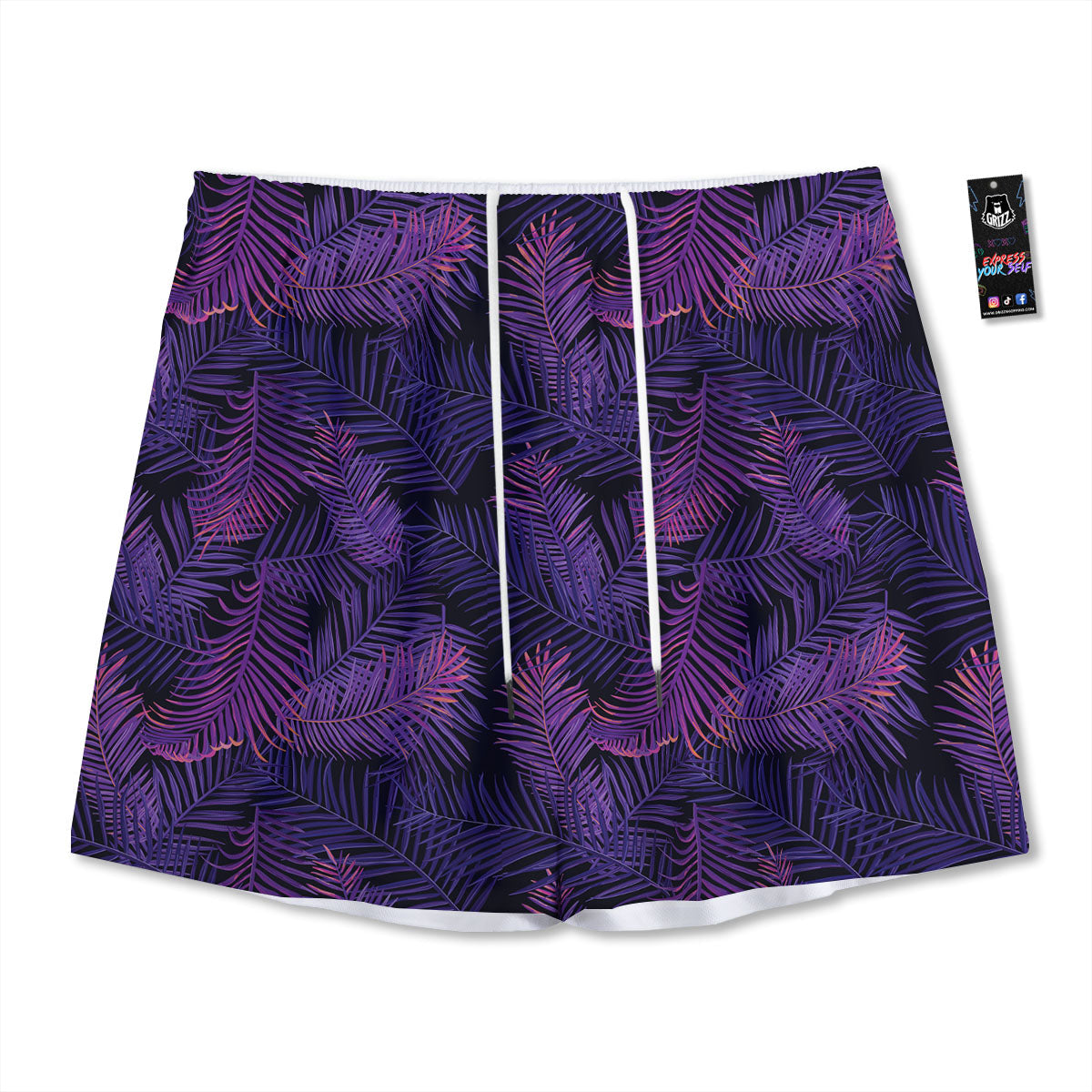 Tropical Leaves Violet Print Pattern Mesh Shorts-grizzshop