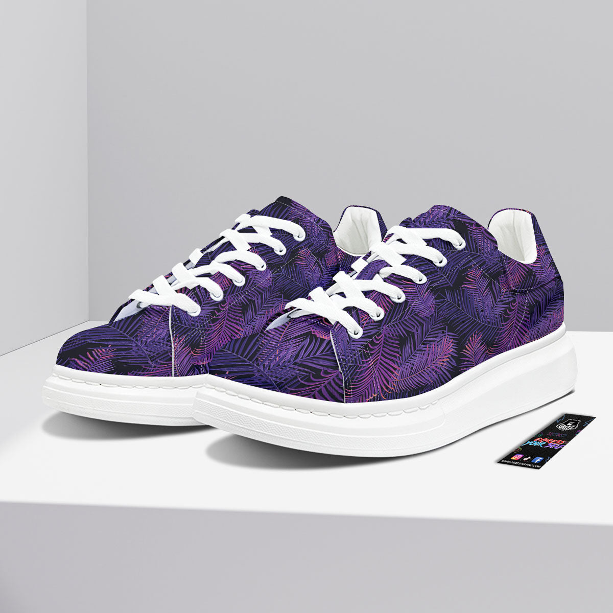 Tropical Leaves Violet Print Pattern Platform Shoes-grizzshop