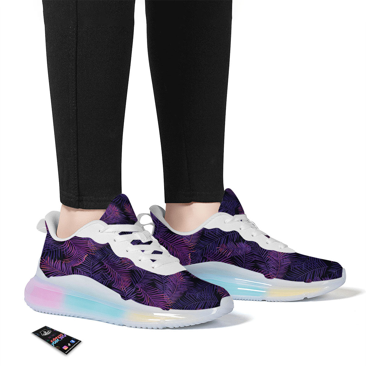 Tropical Leaves Violet Print Pattern Running Sneakers-grizzshop