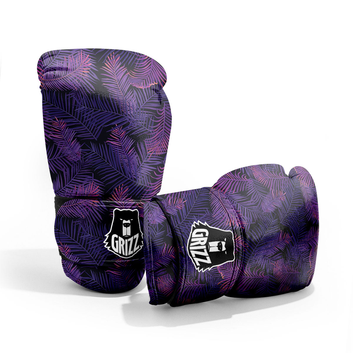 Tropical Leaves Violet Print Pattern Sparring Gloves-grizzshop