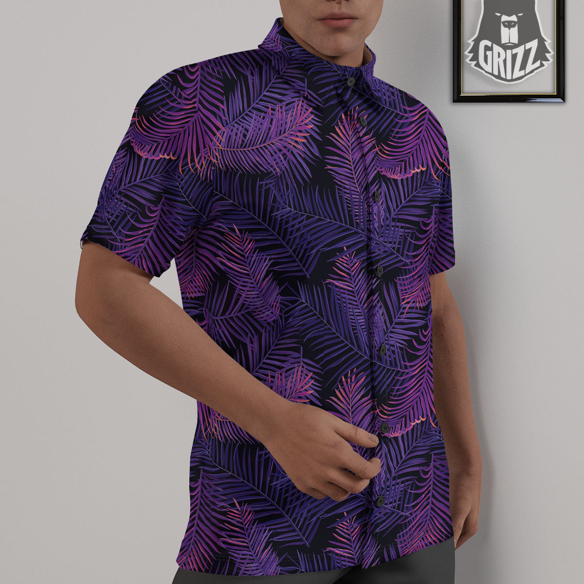 Tropical Leaves Violet Print Pattern Untucked Shirts-grizzshop