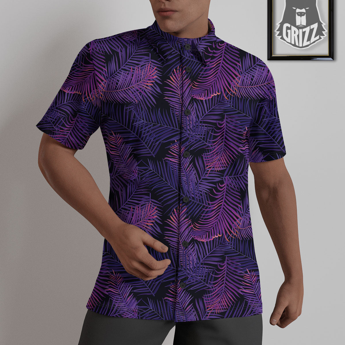 Tropical Leaves Violet Print Pattern Untucked Shirts-grizzshop