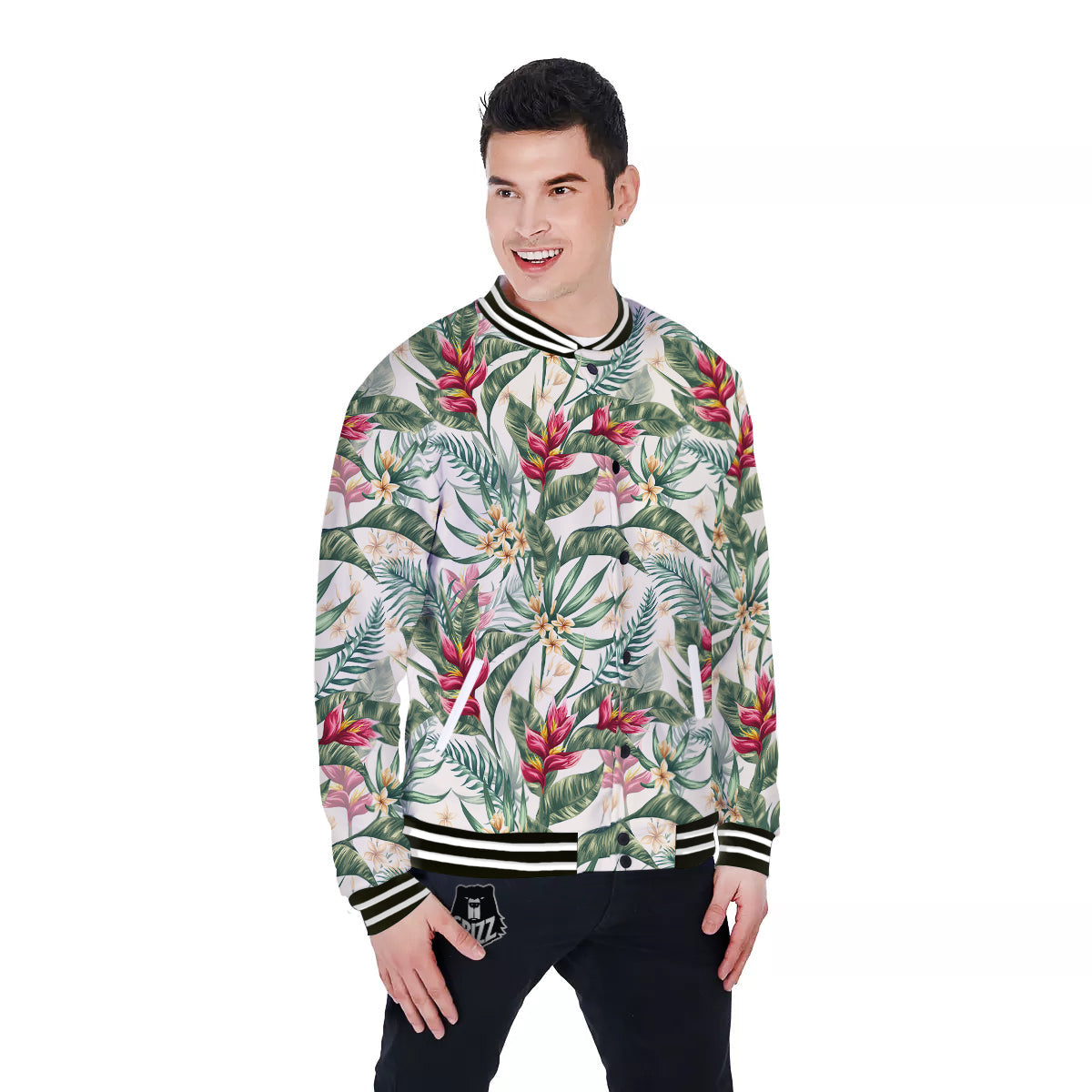 Tropical Leaves Watercolor Print Pattern Baseball Jacket-grizzshop