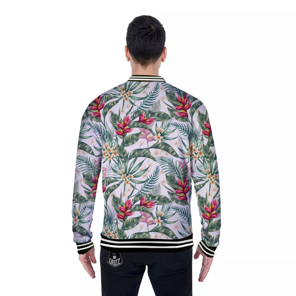 Tropical Leaves Watercolor Print Pattern Baseball Jacket-grizzshop
