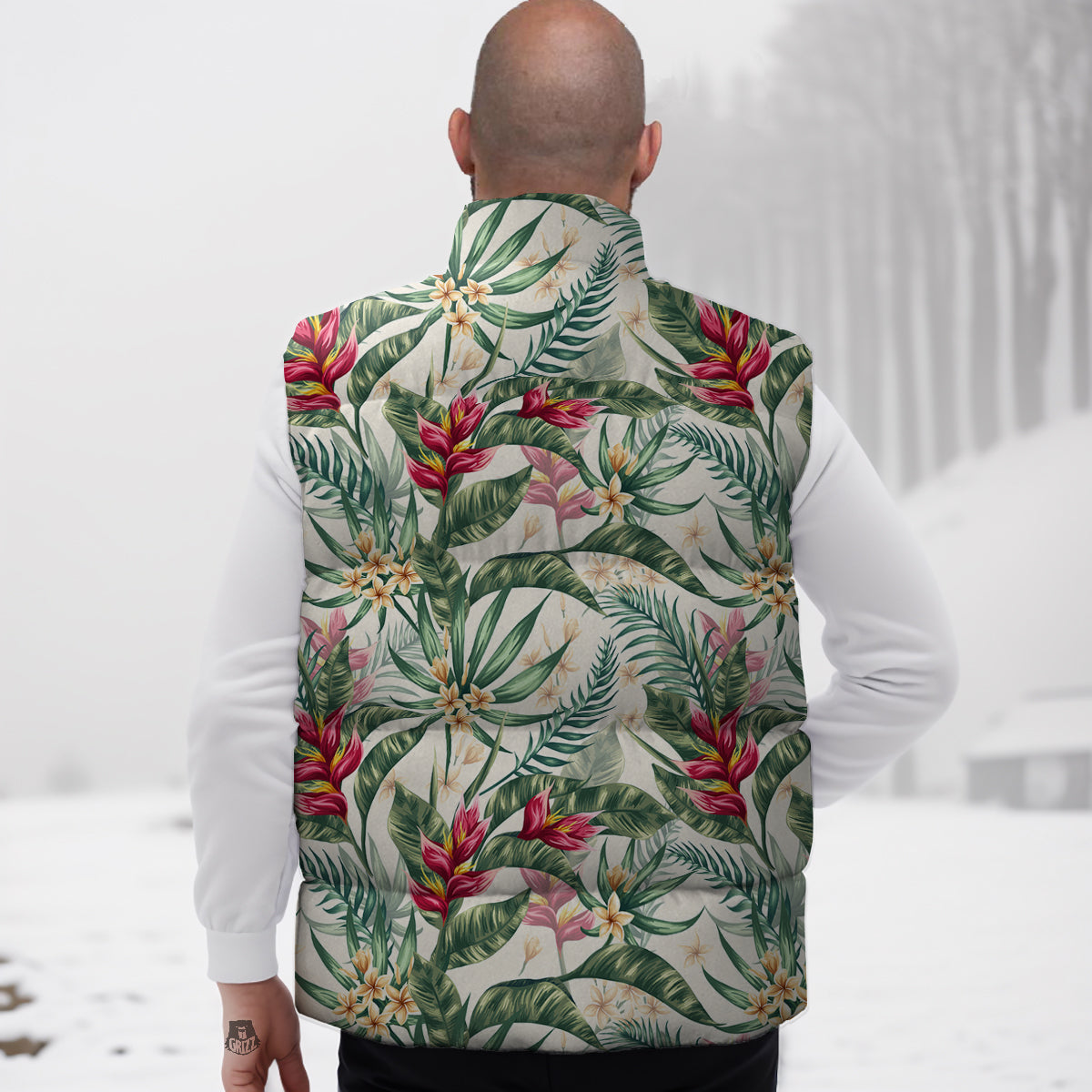 Tropical Leaves Watercolor Print Pattern Down Vest-grizzshop