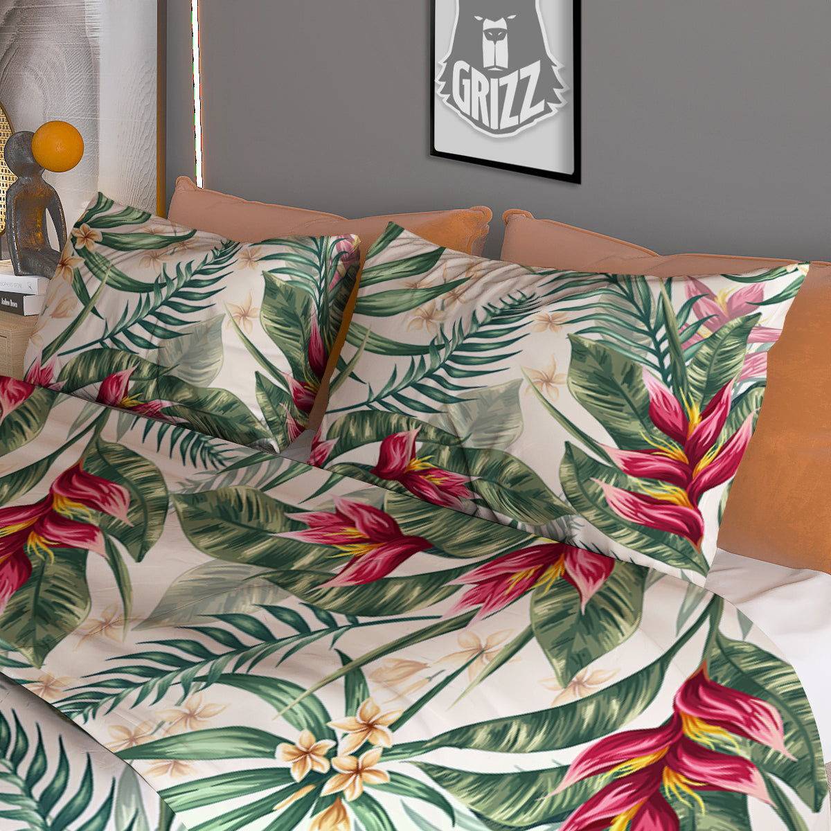 Tropical Leaves Watercolor Print Pattern Duvet Cover Bedding Set-grizzshop