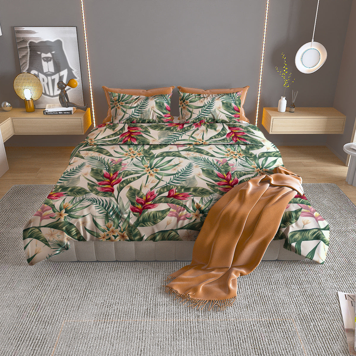Tropical Leaves Watercolor Print Pattern Duvet Cover Bedding Set-grizzshop