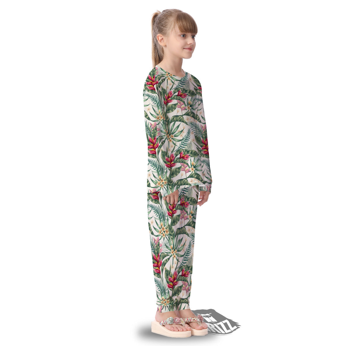 Tropical Leaves Watercolor Print Pattern Kid's Pajamas-grizzshop