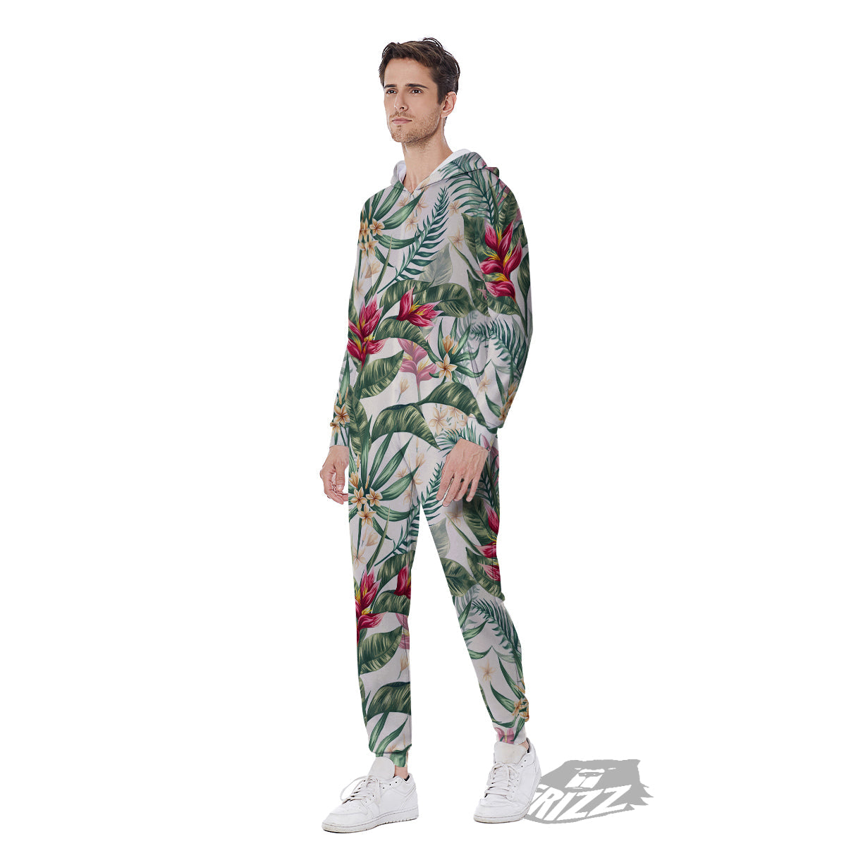 Tropical Leaves Watercolor Print Pattern Men's Jumpsuit-grizzshop