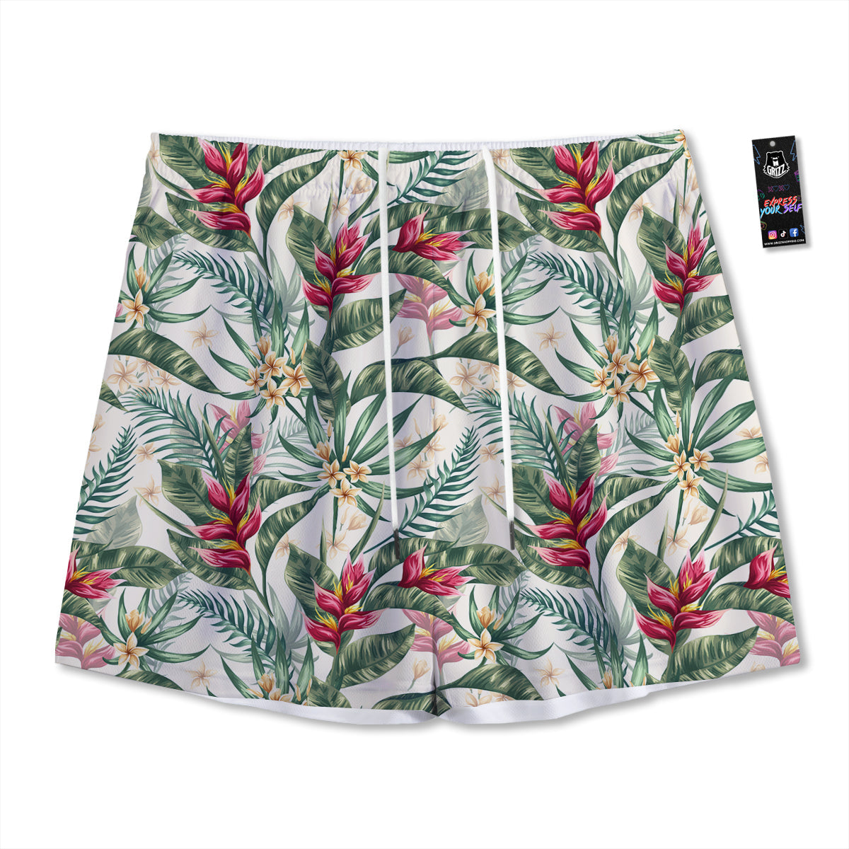 Tropical Leaves Watercolor Print Pattern Mesh Shorts-grizzshop