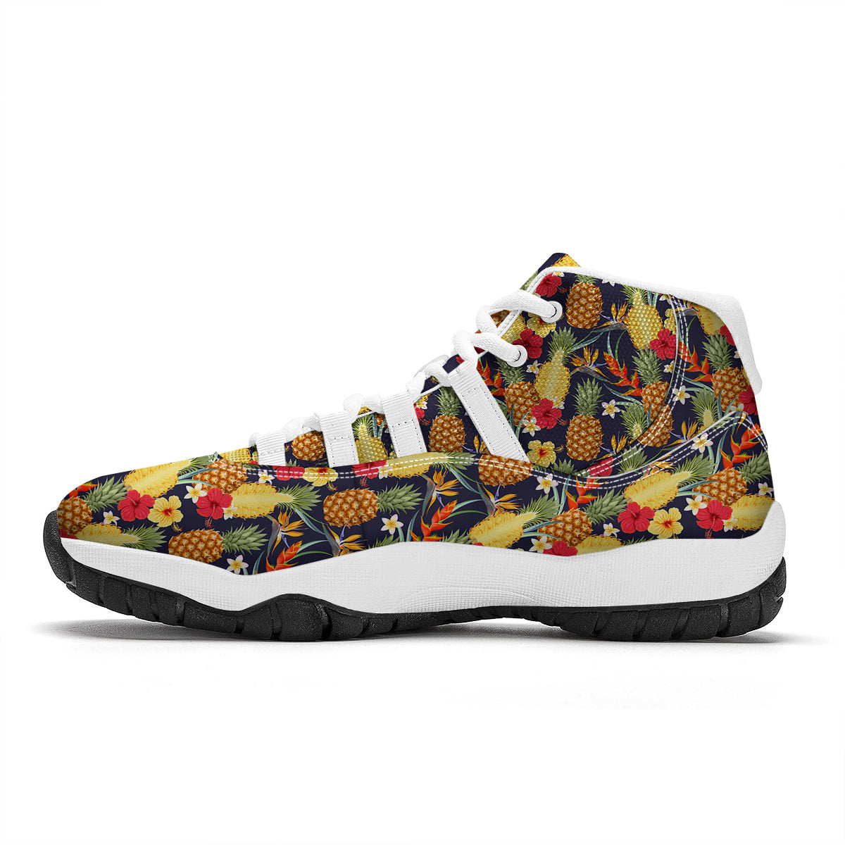 Tropical Mixed Hibiscus Pineapple Print White Bball Shoes-grizzshop