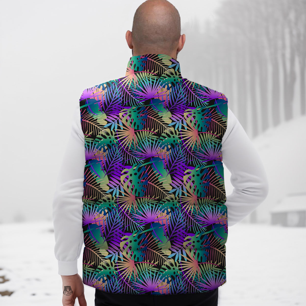 Tropical Monkey Print Pattern Down Vest-grizzshop