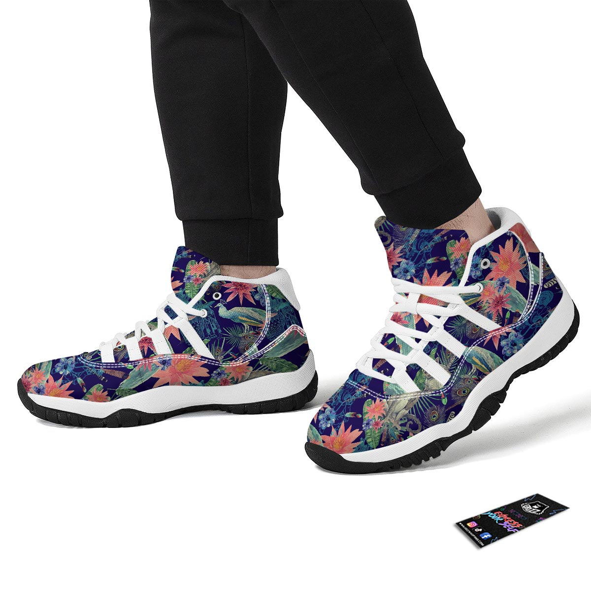 Tropical Monkey Print Pattern White Bball Shoes-grizzshop