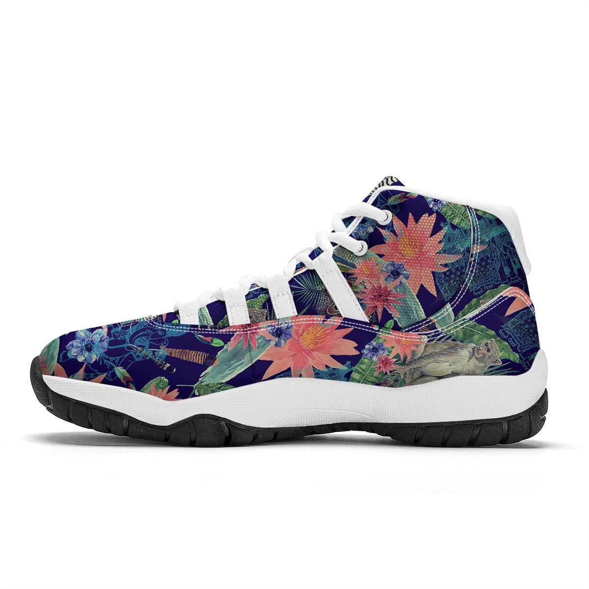 Tropical Monkey Print Pattern White Bball Shoes-grizzshop