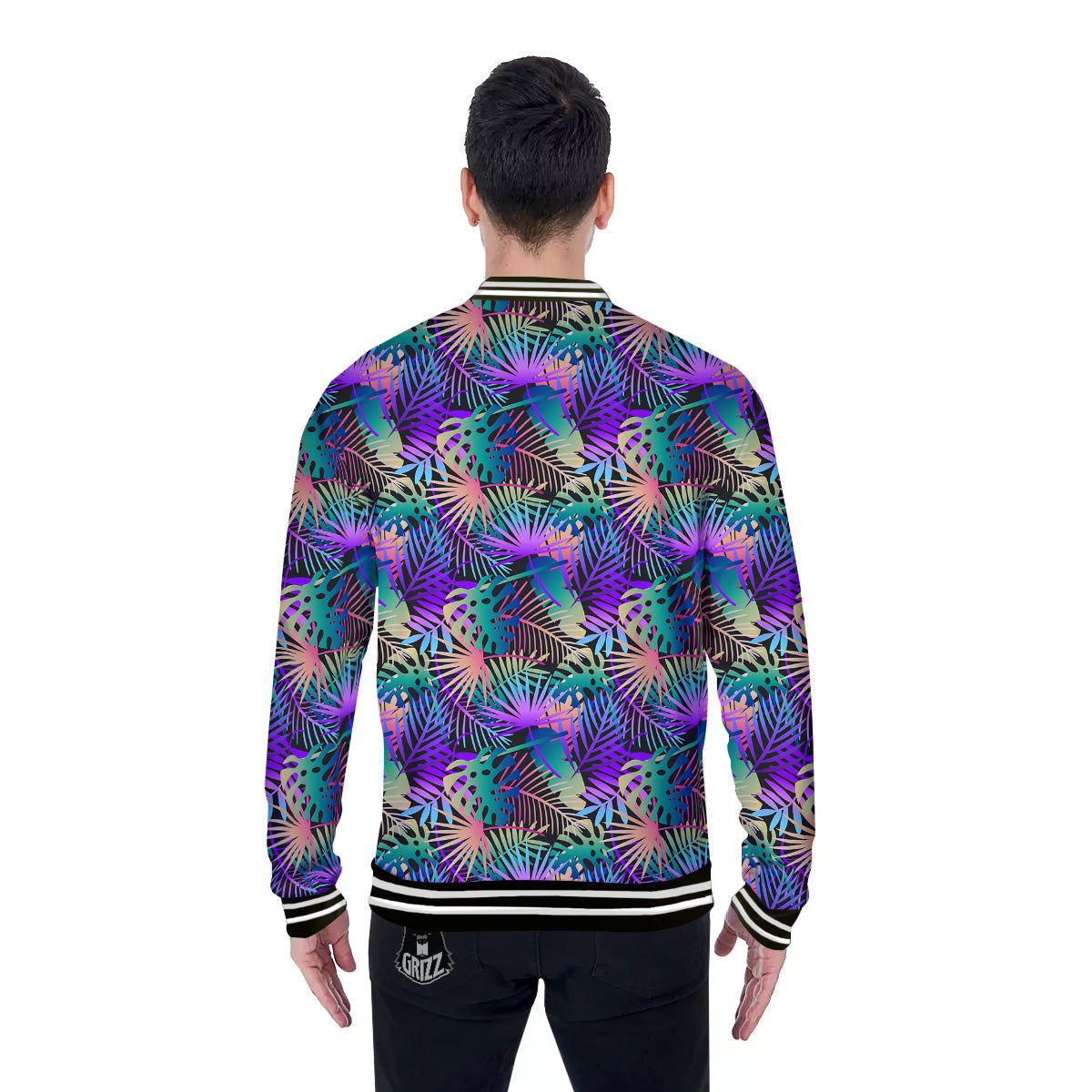 Tropical Neon Color And Palm Leaves Print Pattern Baseball Jacket-grizzshop