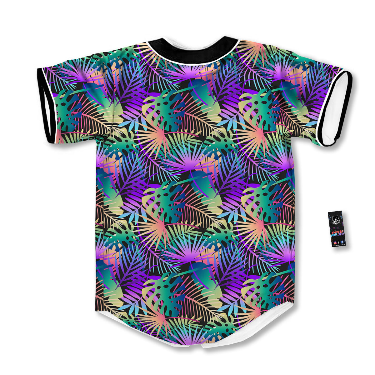 Tropical Neon Color And Palm Leaves Print Pattern Baseball Jersey-grizzshop