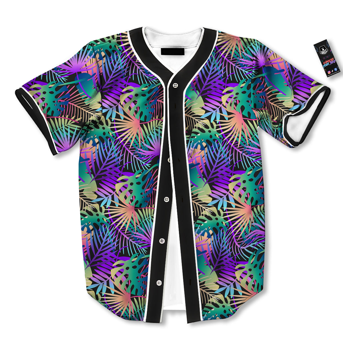 Tropical Neon Color And Palm Leaves Print Pattern Baseball Jersey-grizzshop