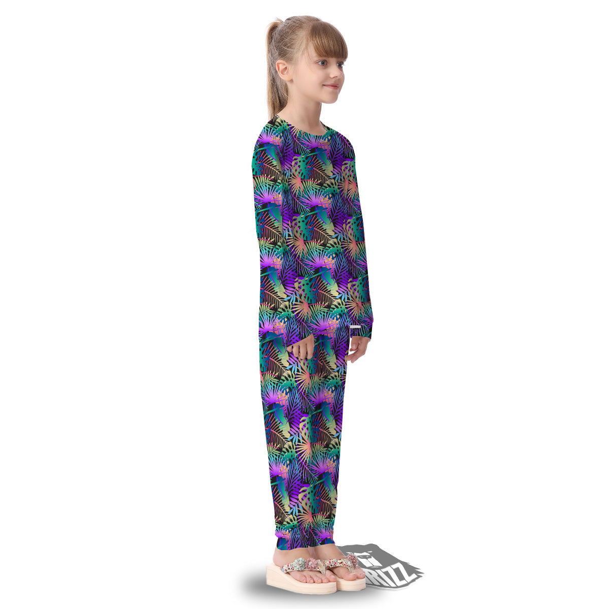Tropical Neon Color And Palm Leaves Print Pattern Kid's Pajamas-grizzshop